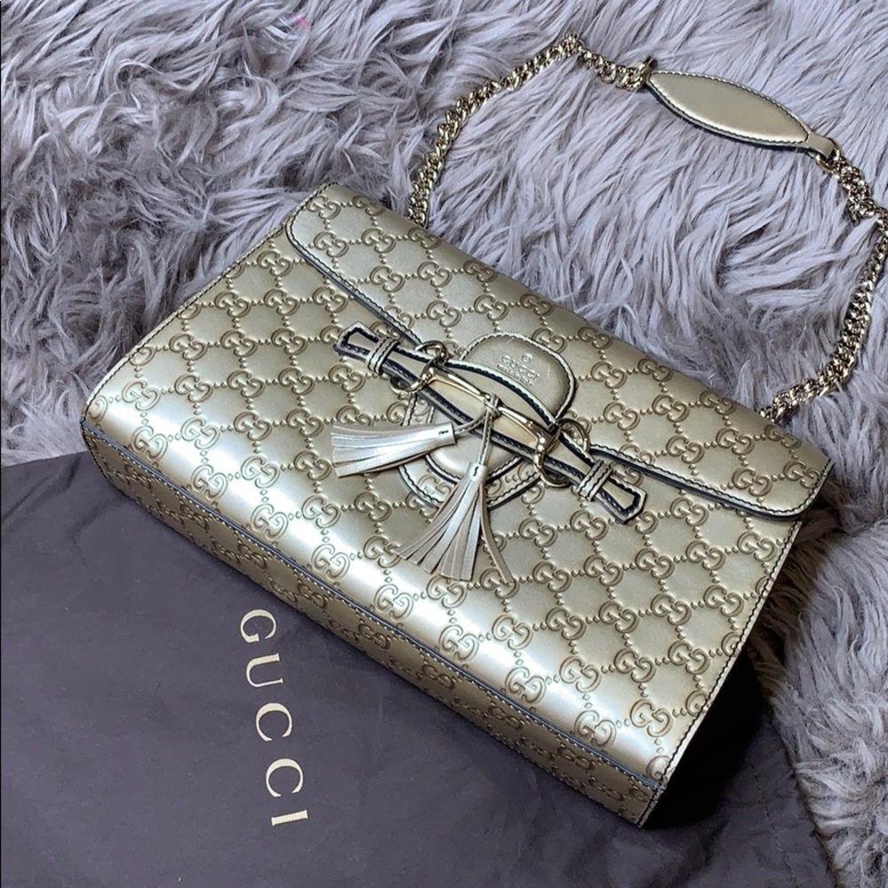 Gucci Guccissima Emily Gold Leather Bag
